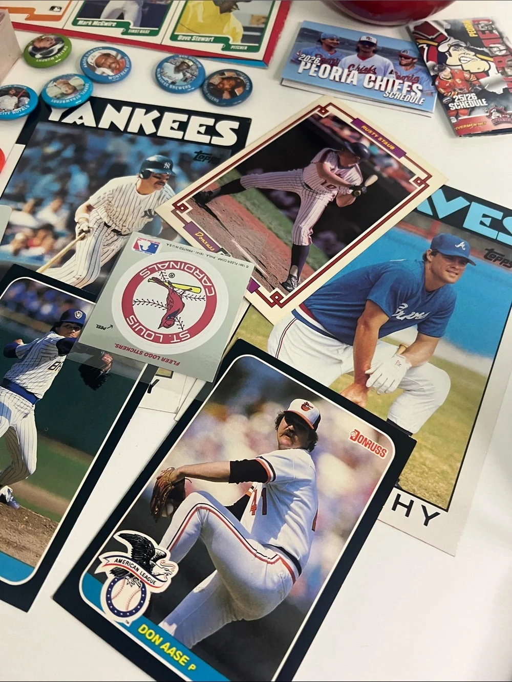 Vintage Baseball Card & Pin Lot — Multi-Color Collectible Set